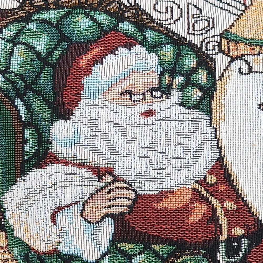 VTG Christmas Santa Claus Woven Tapestry Throw Pillow Checking Naughty Nice List